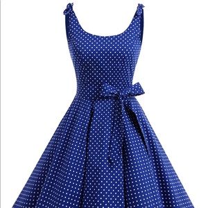 Blue and white polka dot pin up dress